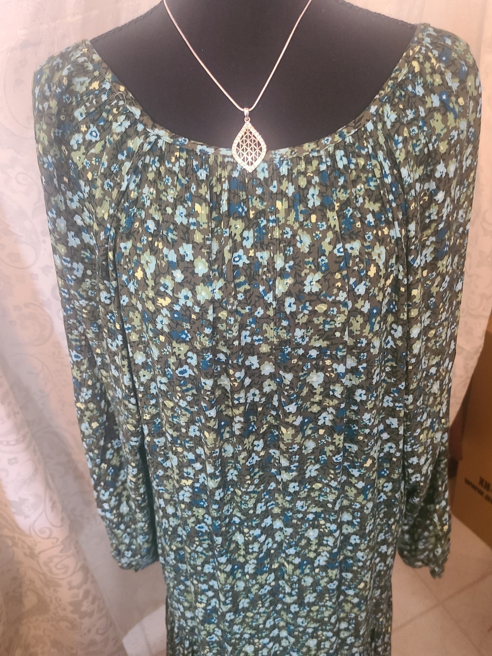 Bohemian Floral Maxi Dress in Teal and Black - Picture 8 of 9